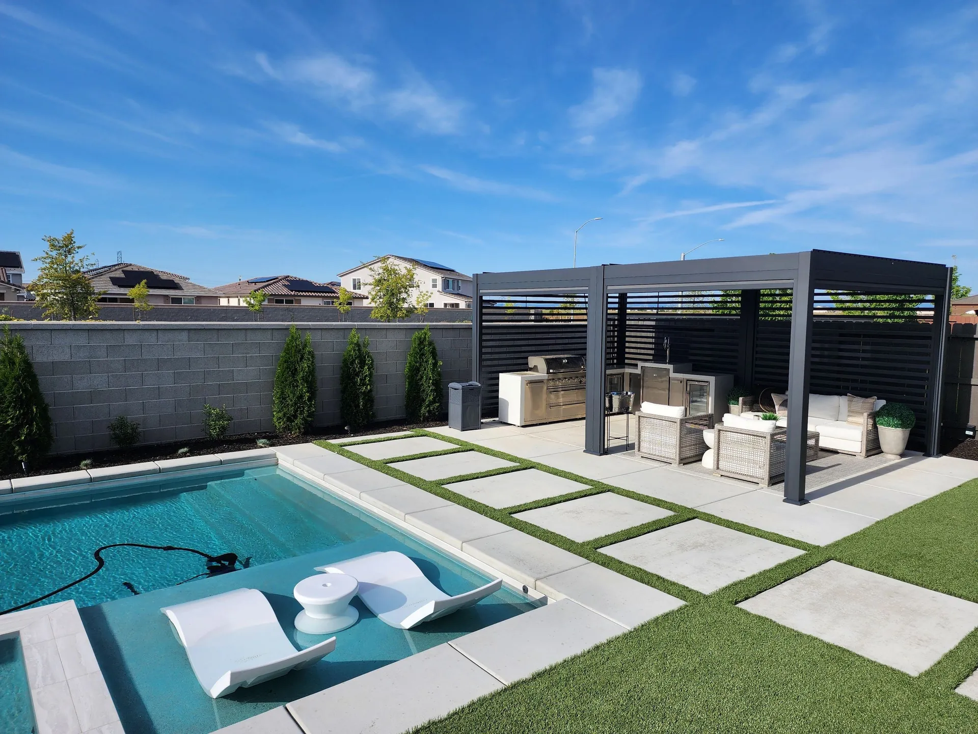 Pool pergola and turf backyard project